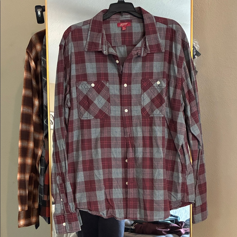Arizona Jean Company Burgundy and Gray Checkered Shirt